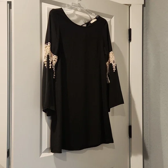 altrd state black dress Altar'd State Black Lace Bell Sleeve Mini Dress